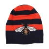 Gucci Men's Blue / Red Striped Wool Knit Beanie Hat With Large Bee M / 58 -Lux Lair Store 500930 4274 m 58 22cm 1