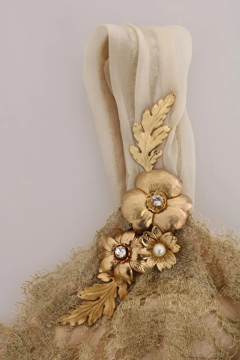 Dolce & Gabbana Gold Silk Crystal Embellished Women's Dress 8 Dolce & Gabbana Gold Silk Crystal Embellished Women's Dress - Image 6