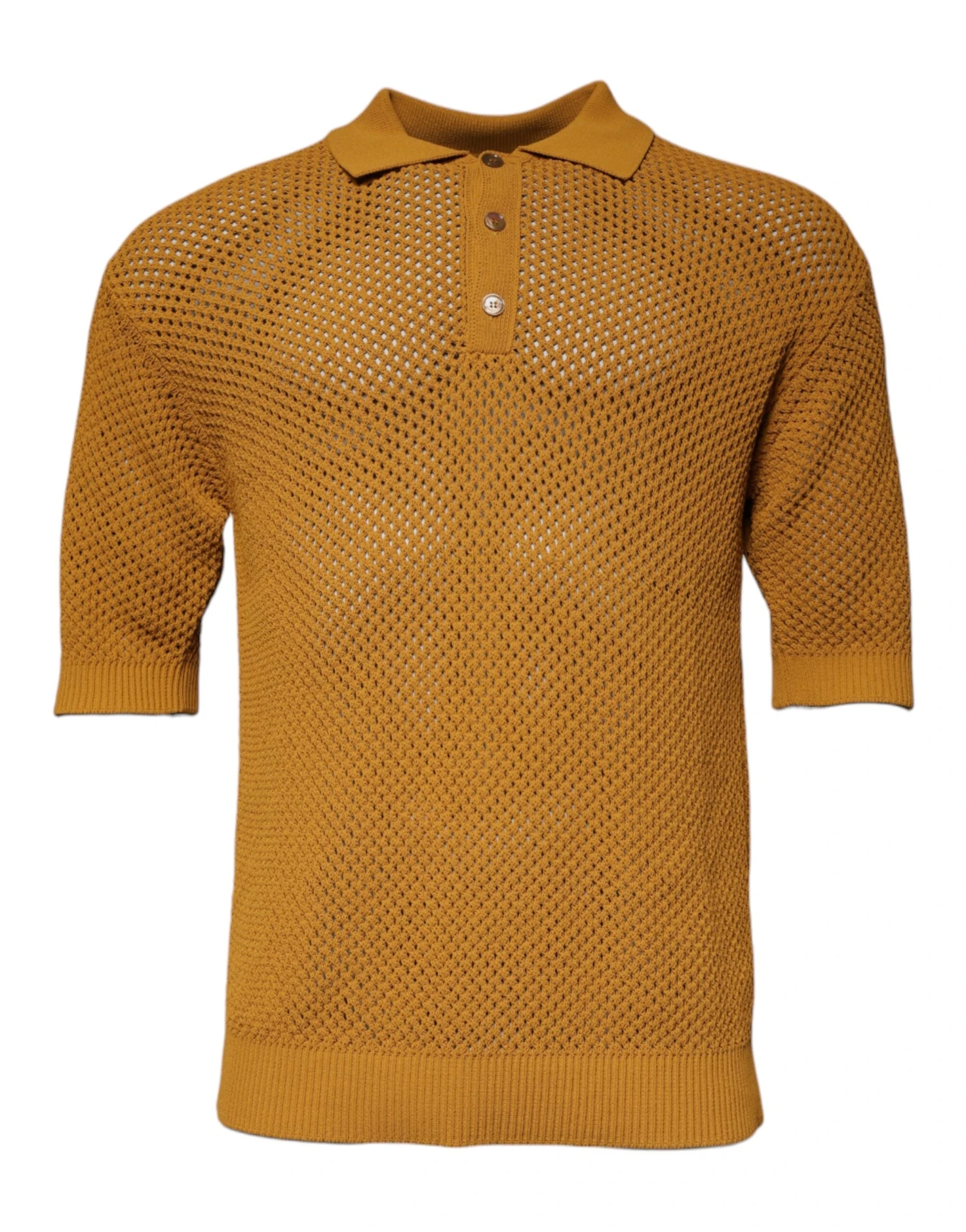 Dolce & Gabbana Brown Perforated Collared Short Sleeves Men's T-shirt (Pre-Owned) 3 Dolce & Gabbana Brown Perforated Collared Short Sleeves Men's T-shirt (Pre-Owned)
