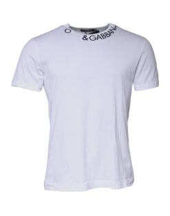 Dolce & Gabbana White Cotton Logo Crew Neck Short Sleeves Men's T-shirt (Pre-Owned)
