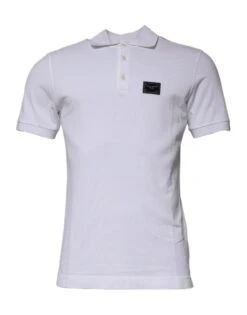 Dolce & Gabbana White Cotton Logo Plaque Collared Polo Men's T-shirt