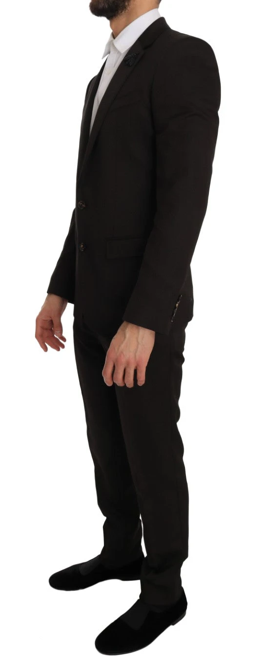 Dolce & Gabbana Brown Wool Crystal Bee Slim Fit Men's MARTINI 6 Dolce & Gabbana Brown Wool Crystal Bee Slim Fit Men's MARTINI - Image 4