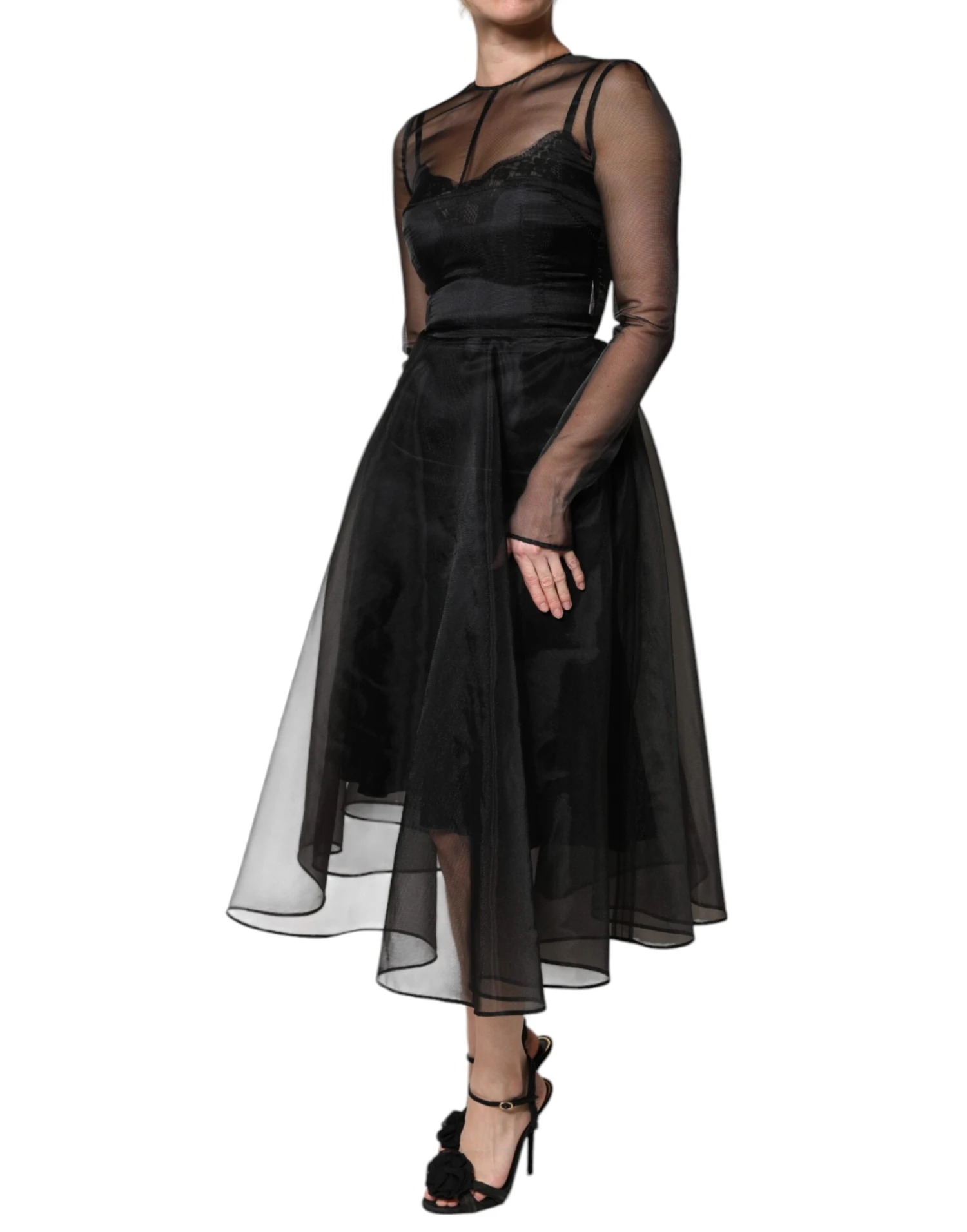 Dolce & Gabbana Black Tulle A-line Midi Cocktail Gown Women's Dress 4 Dolce & Gabbana Black Tulle A-line Midi Cocktail Gown Women's Dress - Image 2