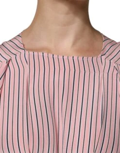 Ermanno Scervino Pink Stripes Silk Long Sleeves Midi Women's Dress (Pre-Owned) -Lux Lair Store 5399063