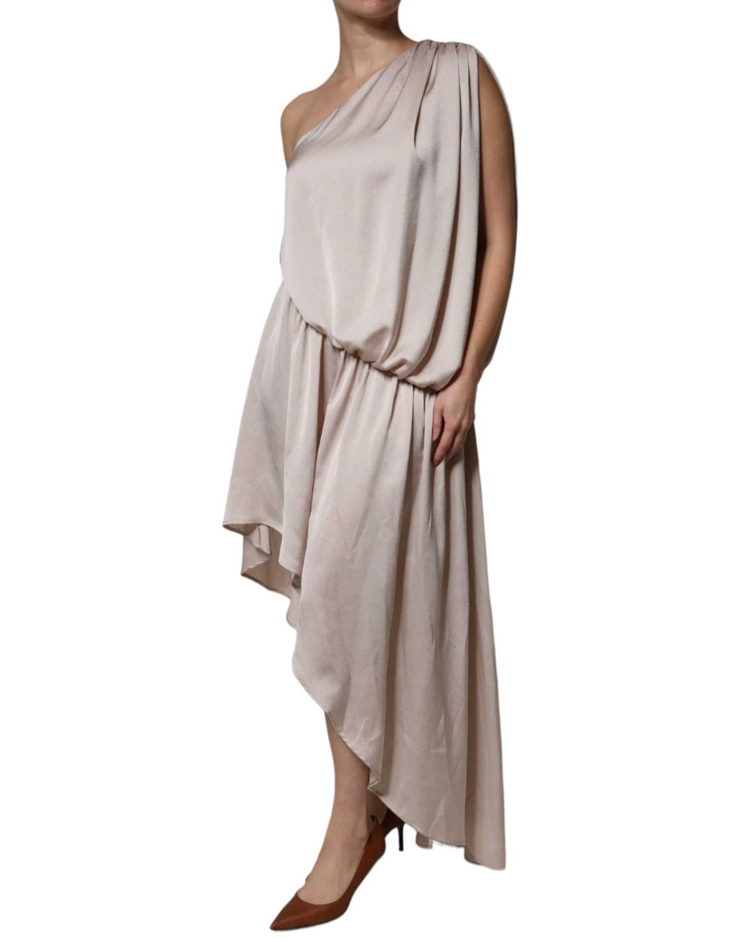 Christian Pellizzari Beige One Shoulder Asymmetric Drape Women's Dress (Pre-Owned) 4 Christian Pellizzari Beige One Shoulder Asymmetric Drape Women's Dress (Pre-Owned) - Image 2