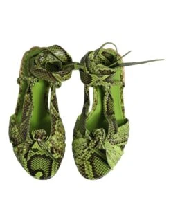 Dolce & Gabbana Green Animal Print Ankle Wrap Sandals Women's Shoes -Lux Lair Store 5404675