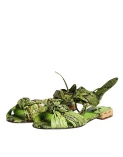 Dolce & Gabbana Green Animal Print Ankle Wrap Sandals Women's Shoes -Lux Lair Store 5404678