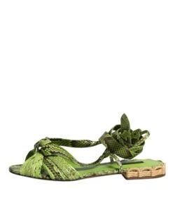 Dolce & Gabbana Green Animal Print Ankle Wrap Sandals Women's Shoes -Lux Lair Store 5404688