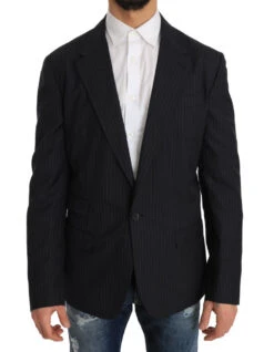 Dolce & Gabbana Gray Striped Wool Jacket Coat Slim Men's Blazer