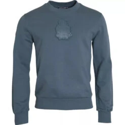 Dolce & Gabbana Blue Cotton Logo Patch Crew Neck Men Pullover Men's Sweater