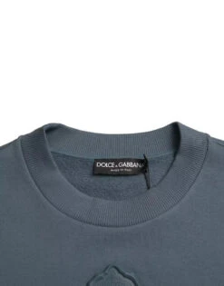 Dolce & Gabbana Blue Cotton Logo Patch Crew Neck Men Pullover Men's Sweater -Lux Lair Store 5517710