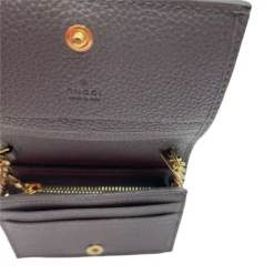 Gucci Zumi Women's Grey Leather Gold Chain Bi-Fold Mini Wallet GG Logo -Lux Lair Store 570660 201275 10