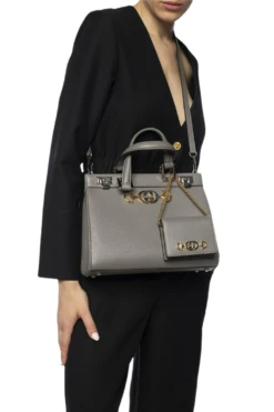 Gucci Zumi Women's Grey Leather Gold Chain Bi-Fold Mini Wallet GG Logo -Lux Lair Store 570660 201275 3