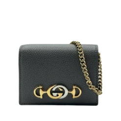 Gucci Zumi Women's Grey Leather Gold Chain Bi-Fold Mini Wallet GG Logo -Lux Lair Store 570660 201275 4