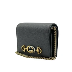 Gucci Zumi Women's Grey Leather Gold Chain Bi-Fold Mini Wallet GG Logo -Lux Lair Store 570660 201275 5