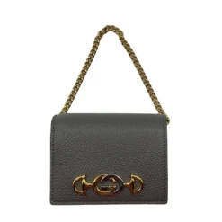 Gucci Zumi Women's Grey Leather Gold Chain Bi-Fold Mini Wallet GG Logo -Lux Lair Store 570660 201275 7