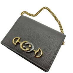 Gucci Zumi Women's Grey Leather Gold Chain Bi-Fold Mini Wallet GG Logo -Lux Lair Store 570660 201275 8