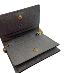 Gucci Zumi Women's Grey Leather Gold Chain Bi-Fold Mini Wallet GG Logo -Lux Lair Store 570660 201275 9