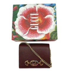 Gucci Zumi Burgundy Leather Gold Chain Bi-Fold Mini Wallet -Lux Lair Store 570660 206629 2