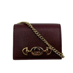 Gucci Zumi Burgundy Leather Gold Chain Bi-Fold Mini Wallet -Lux Lair Store 570660 206629 3
