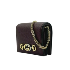 Gucci Zumi Burgundy Leather Gold Chain Bi-Fold Mini Wallet -Lux Lair Store 570660 206629 4
