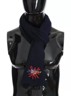Dolce & Gabbana Blue Wool #DGLovesLondon Shawl Men's Scarf (Pre-Owned)