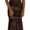 Dolce & Gabbana Brown Leopard Silk Chiffon Ruched Mermaid Maxi Women's Dress
