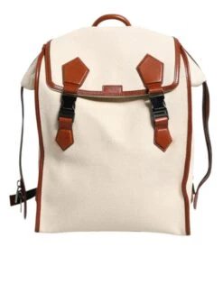 Dolce & Gabbana Beige Brown Canvas Leather Travel Back Pack Men's Bag (Pre-Owned)