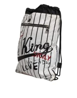 Dolce & Gabbana Black White Striped Polyester Drawstring Backpack Men's Bag (Pre-Owned) -Lux Lair Store 6042854
