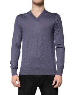 Dolce & Gabbana Gray Cashmere V-neck Men Pullover Men's Sweater (Pre-Owned)