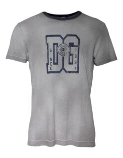 Dolce & Gabbana Gray Logo Print Cotton Crew Neck Men's T-shirt