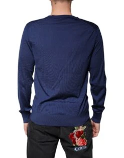 Dolce & Gabbana Navy Blue Cashmere V-neck Pullover Men's Sweater -Lux Lair Store 6106949