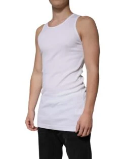 Dolce & Gabbana White Cotton Sleeveless Round Neck Tank Men's T-shirt -Lux Lair Store 6107174