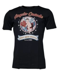 Dolce & Gabbana Blue Cotton Angel Print Short Sleeves Men's T-shirt (Pre-Owned)
