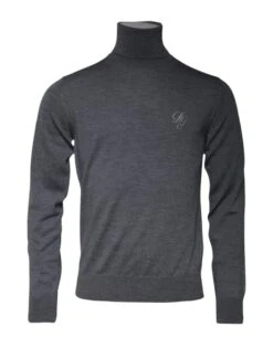 Dolce & Gabbana Gray Wool Logo Turtleneck Pullover Men's Sweater (Pre-Owned)