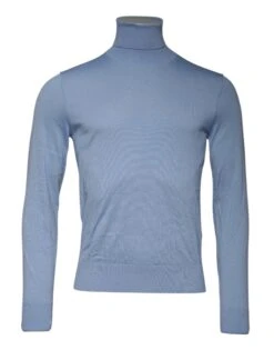 Dolce & Gabbana Light Blue Silk Turtleneck Pullover Men's Sweater (Pre-Owned)