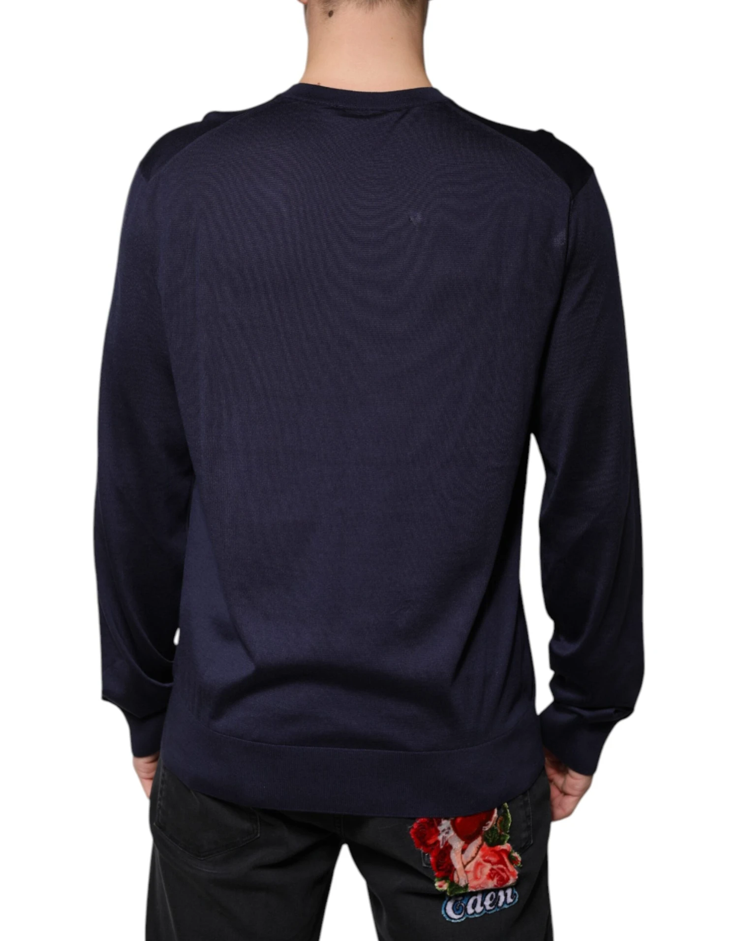 Dolce & Gabbana Navy Blue Silk V-neck Pullover Men's Sweater (Pre-Owned) 5 Dolce & Gabbana Navy Blue Silk V-neck Pullover Men's Sweater (Pre-Owned) - Image 3