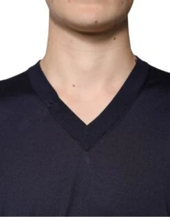 Dolce & Gabbana Navy Blue Silk V-neck Pullover Men's Sweater (Pre-Owned) 10 Dolce & Gabbana Navy Blue Silk V-neck Pullover Men's Sweater (Pre-Owned) -Lux Lair Store 6127381