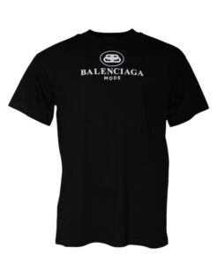 Balenciaga Black Cotton Logo Print Crew Neck Short Sleeves Men's T-shirt (Pre-Owned)