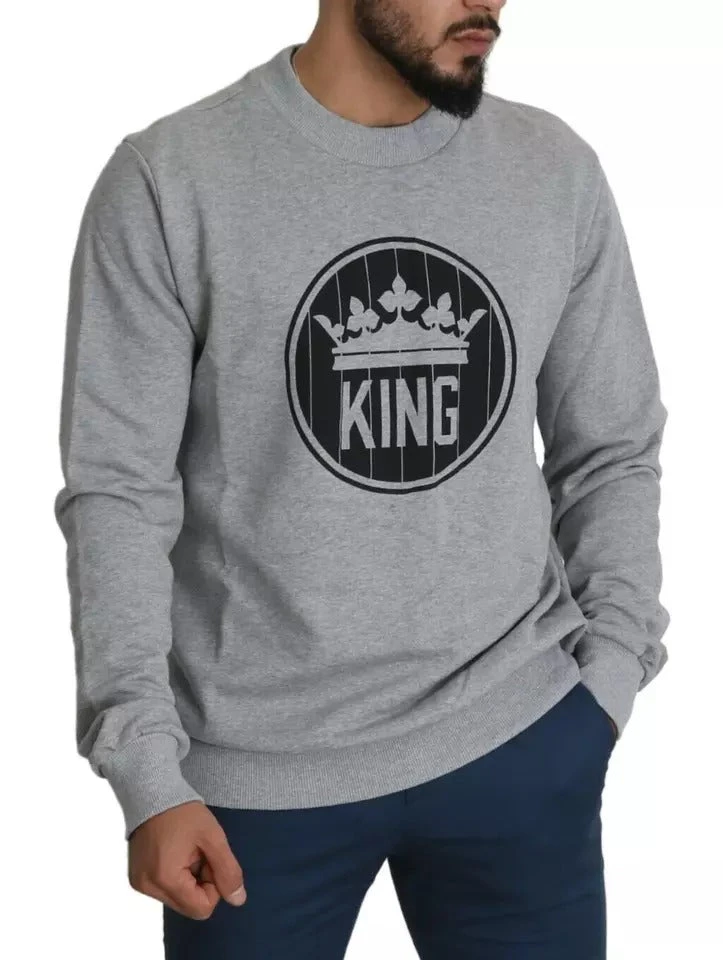 Dolce & Gabbana Gray Crown King Print Cotton Pullover Men's Sweater 6 Dolce & Gabbana Gray Crown King Print Cotton Pullover Men's Sweater - Image 4
