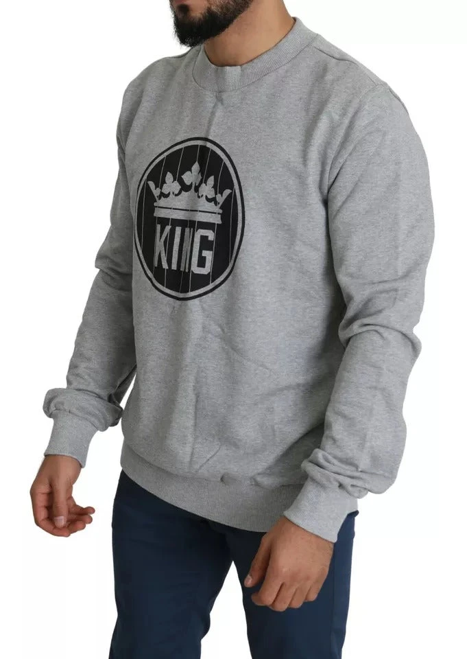 Dolce & Gabbana Gray Crown King Print Cotton Pullover Men's Sweater 7 Dolce & Gabbana Gray Crown King Print Cotton Pullover Men's Sweater - Image 5