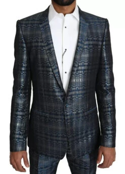 Dolce & Gabbana Blue Silver Shiny 2 Piece Slim GOLD Men's Suit -Lux Lair Store 6139304