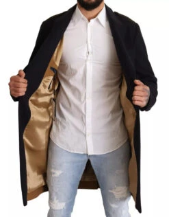 Dolce & Gabbana Blue Trench Coat Long Wool Stretch Men's Jacket -Lux Lair Store 6141440