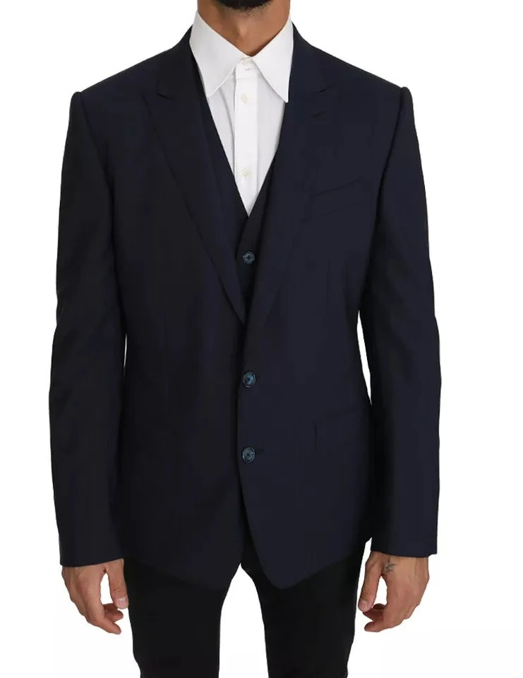 Dolce & Gabbana Blue Wool MARTINI Blazer Vest 2 Men's Piece 3 Dolce & Gabbana Blue Wool MARTINI Blazer Vest 2 Men's Piece