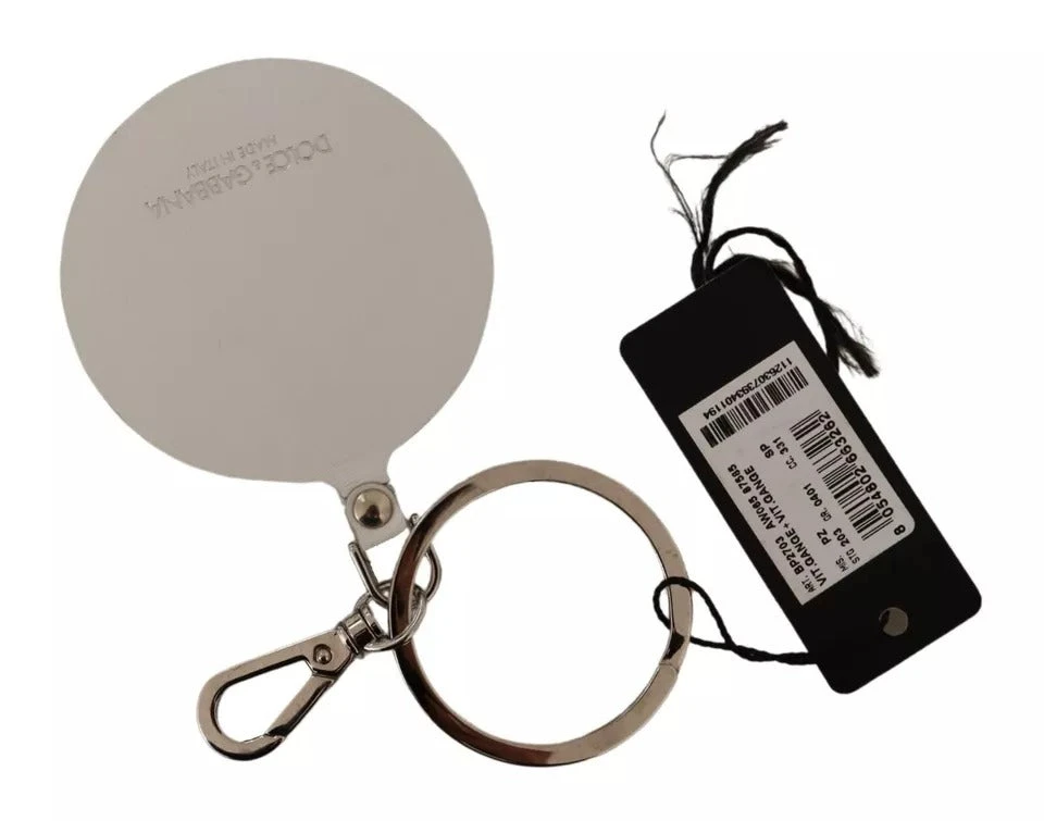 Dolce & Gabbana White Leather Printed Metal Silver Tone Keyring Men's Keychain (Pre-Owned) 4 Dolce & Gabbana White Leather Printed Metal Silver Tone Keyring Men's Keychain (Pre-Owned) - Image 2