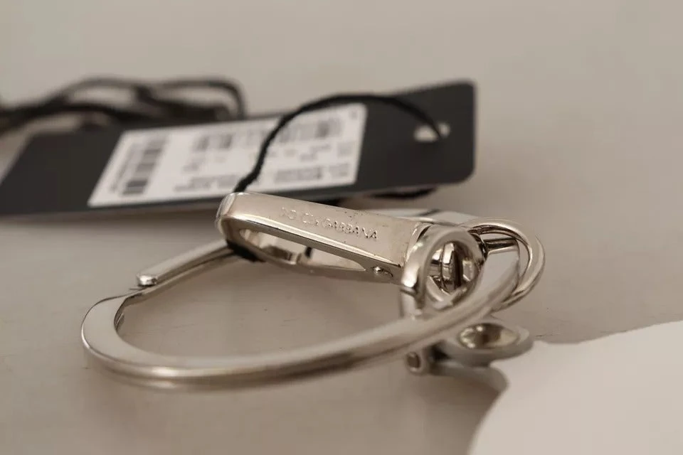 Dolce & Gabbana White Leather Printed Metal Silver Tone Keyring Men's Keychain (Pre-Owned) 6 Dolce & Gabbana White Leather Printed Metal Silver Tone Keyring Men's Keychain (Pre-Owned) - Image 4