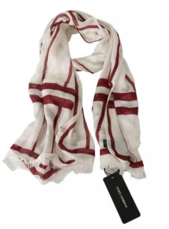 Dolce & Gabbana White Red Printed Wrap Shawl Modal Men's Scarf (Pre-Owned) -Lux Lair Store 6153908