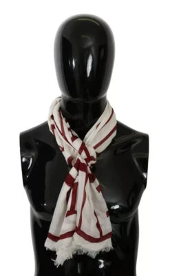 Dolce & Gabbana White Red Printed Wrap Shawl Modal Men's Scarf (Pre-Owned)