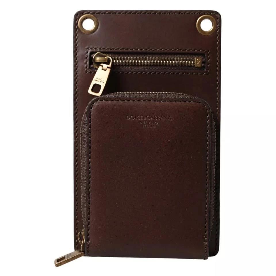 Dolce & Gabbana Brown Calf Leather Zip Logo Shoulder Neck Strap Men's Wallet 4 Dolce & Gabbana Brown Calf Leather Zip Logo Shoulder Neck Strap Men's Wallet - Image 2