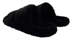 Dolce & Gabbana Black Polyester Faux Fur Mens Flats Sandals Men's Shoes -Lux Lair Store 6154849